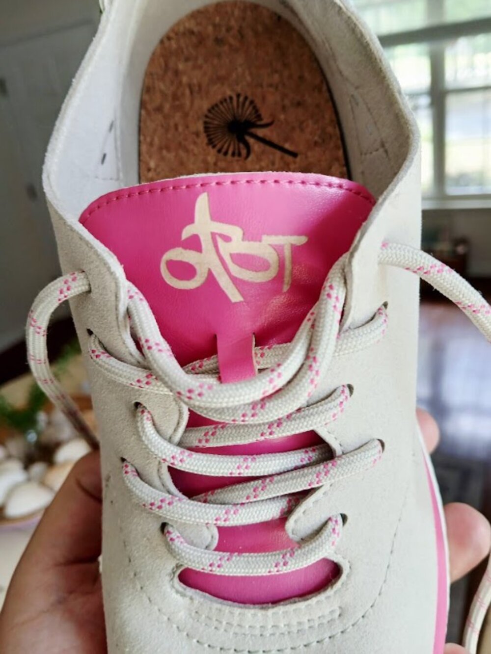 OTBT Women's Travel Lite "Free" Beige Sneaker with Pink and Orange Accents - Picture 3 of 8